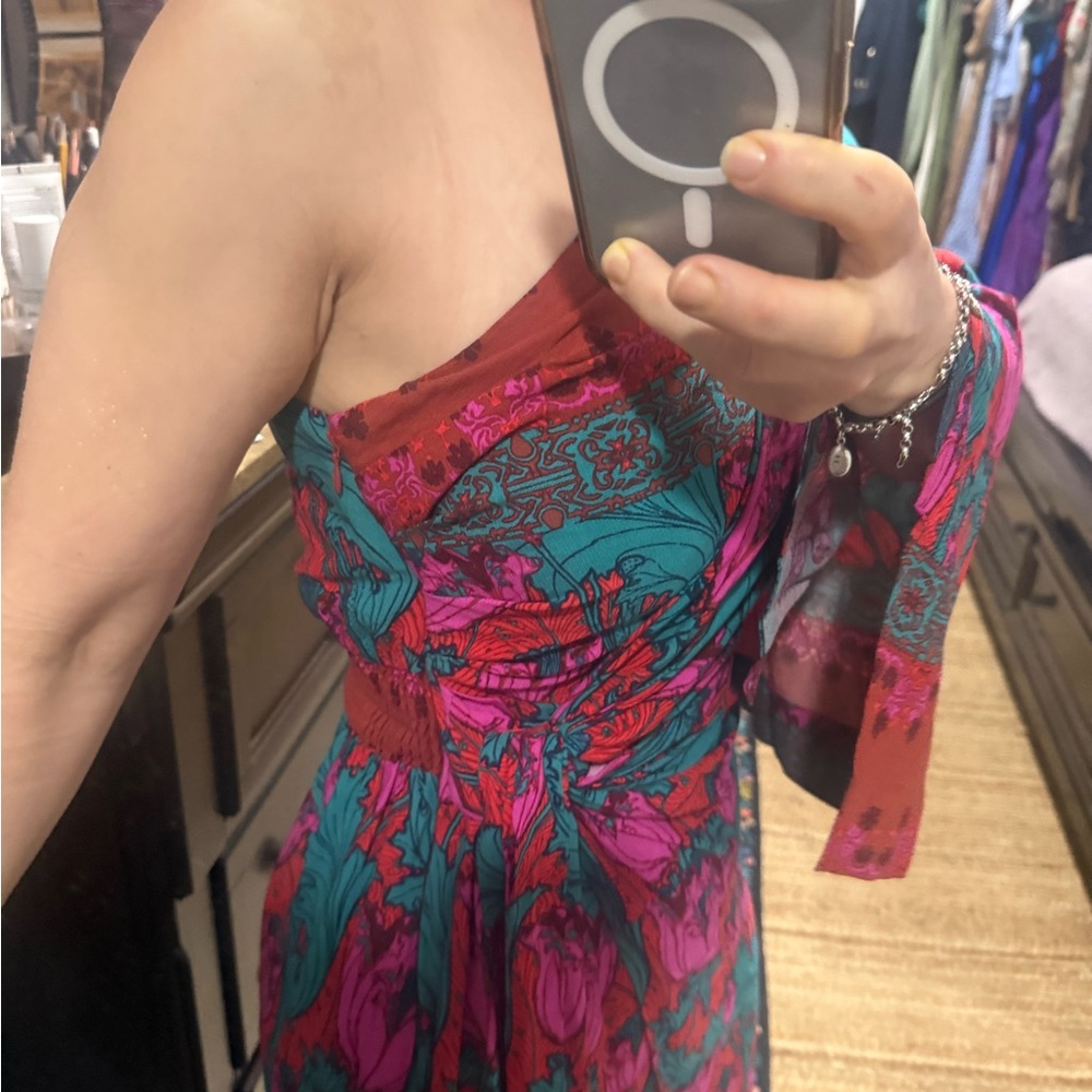 Free People One-Shoulder Dress in Pink and Green - Picture 2 of 8